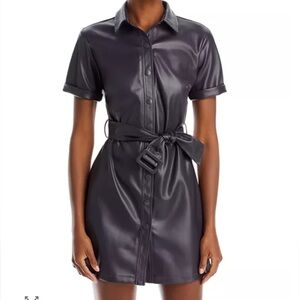 Lucy Paris Grey Faux Leather Belted Shirt Dress – XS – NWT
